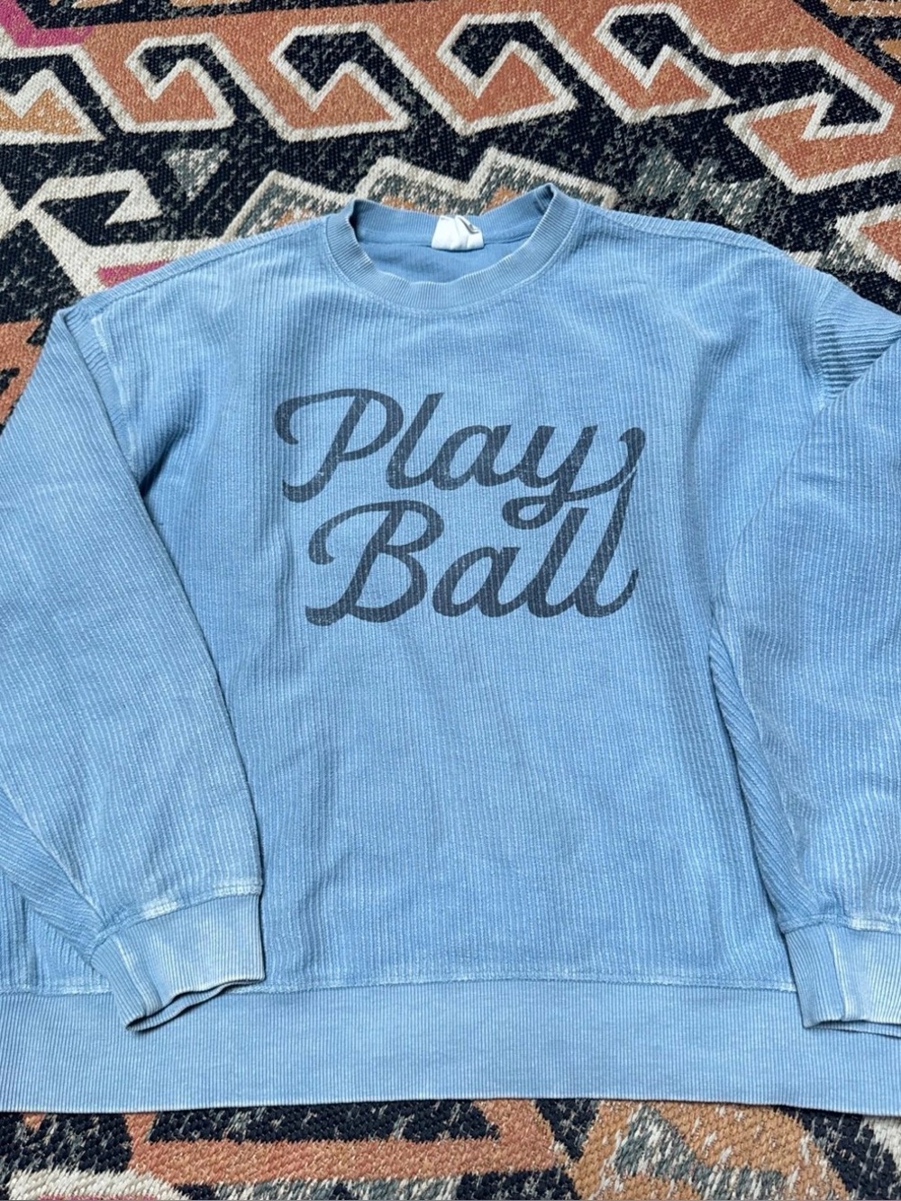 Play Ball Blue vintage look Crewneck Sweater